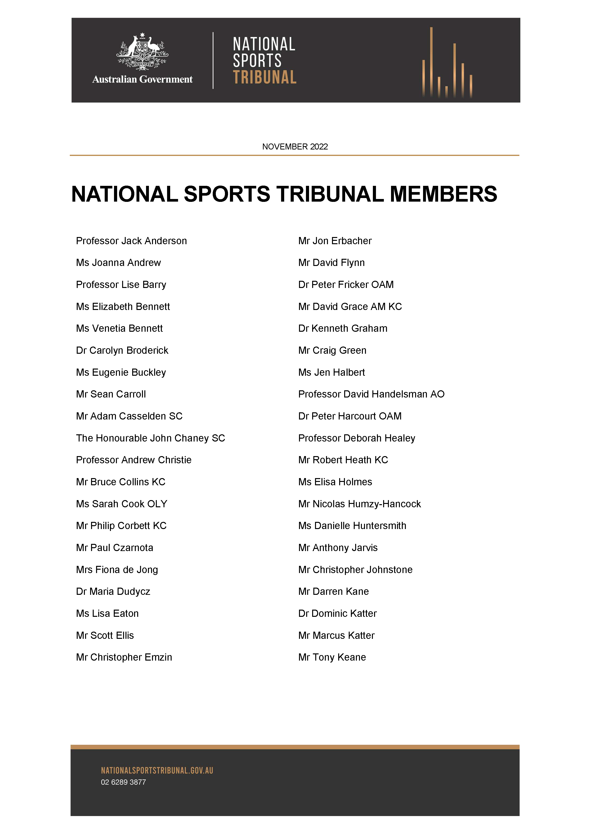 National Sports Tribunal Members